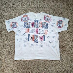 Wetpaint VTG White‎ SS Hand Painted Jeweled Shoulder Pad Shirt Women Sz XXXL